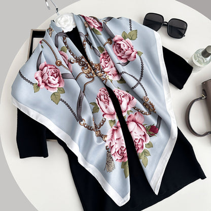 Color Block Print Soft Square Silk Scarf
