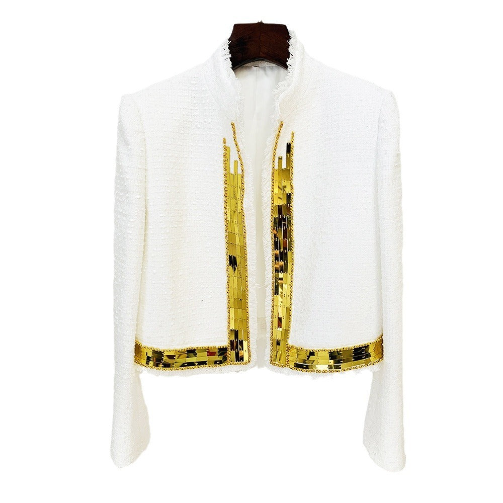 Elegant Wool Blend Jacket with Metallic Details