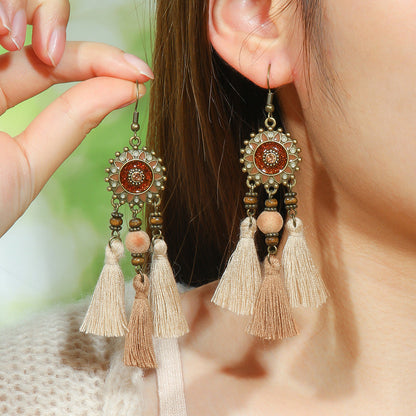 Bohemian Handmade Woven Tassel Earrings Trendy Versatile Jewelry