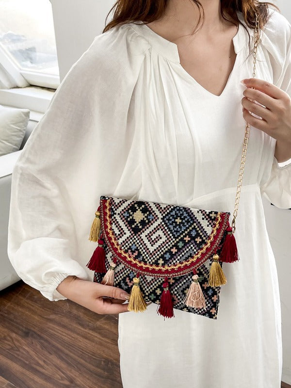 Vintage Ethnic Style Shoulder Bag Woven Canvas Crossbody Bag