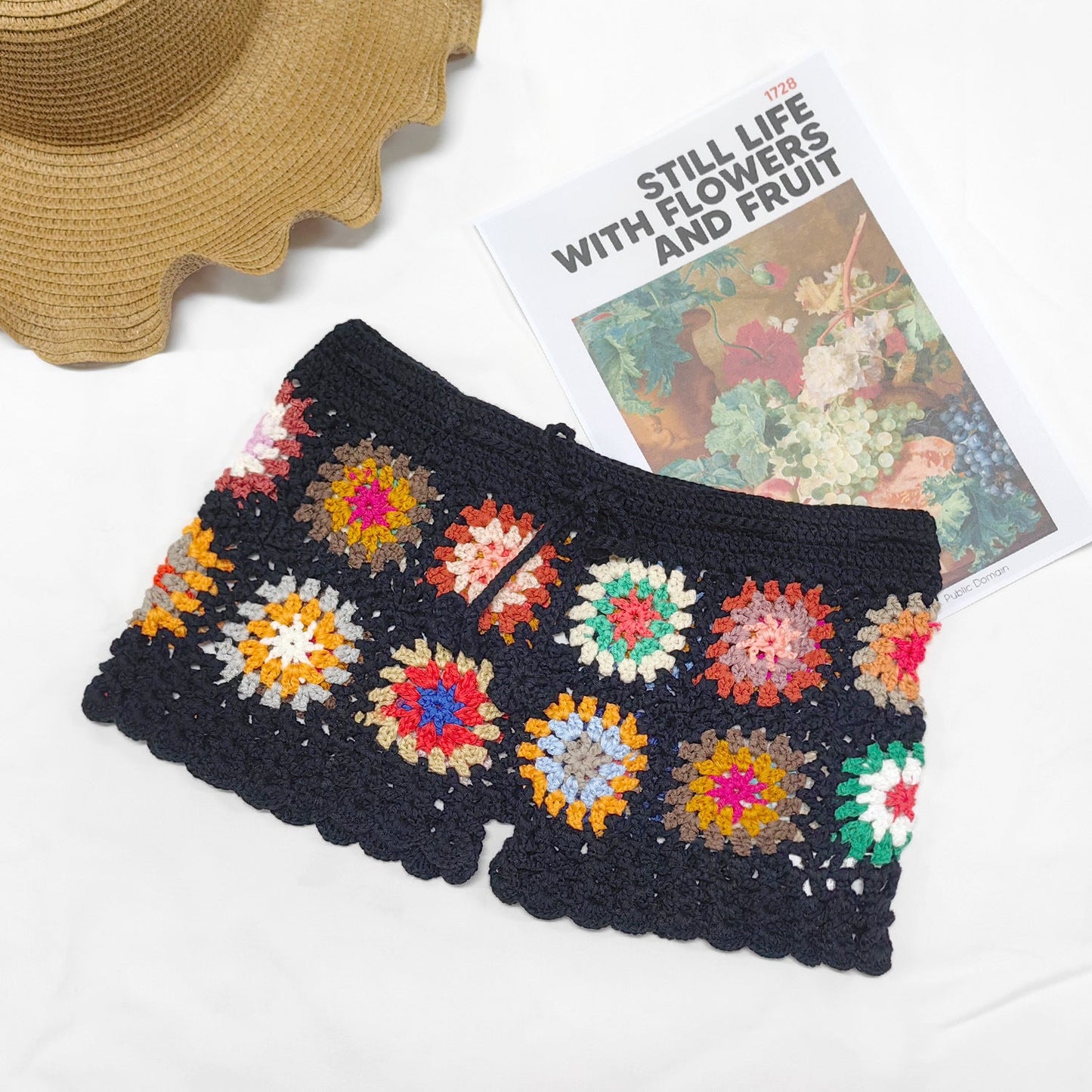 Random Color Crochet Patchwork High-Waisted Hot Pants