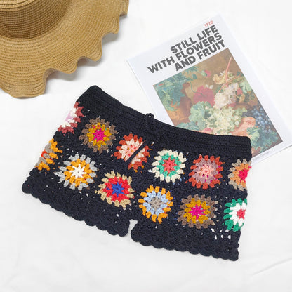 Random Color Crochet Patchwork High-Waisted Hot Pants