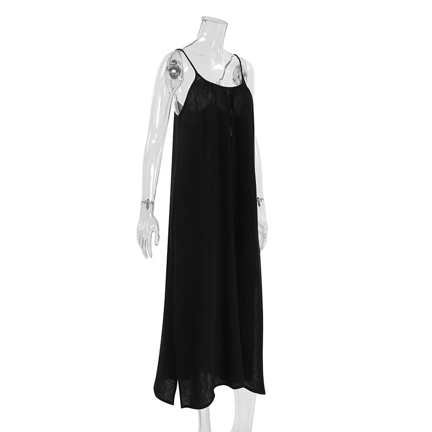 String Shoulder Split Sleepwear Dress