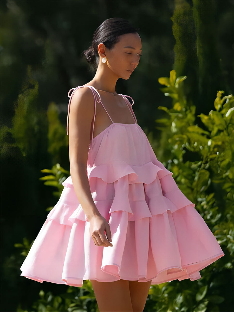 Layered Ruffle Mini Dress Comfortable Casual Cotton