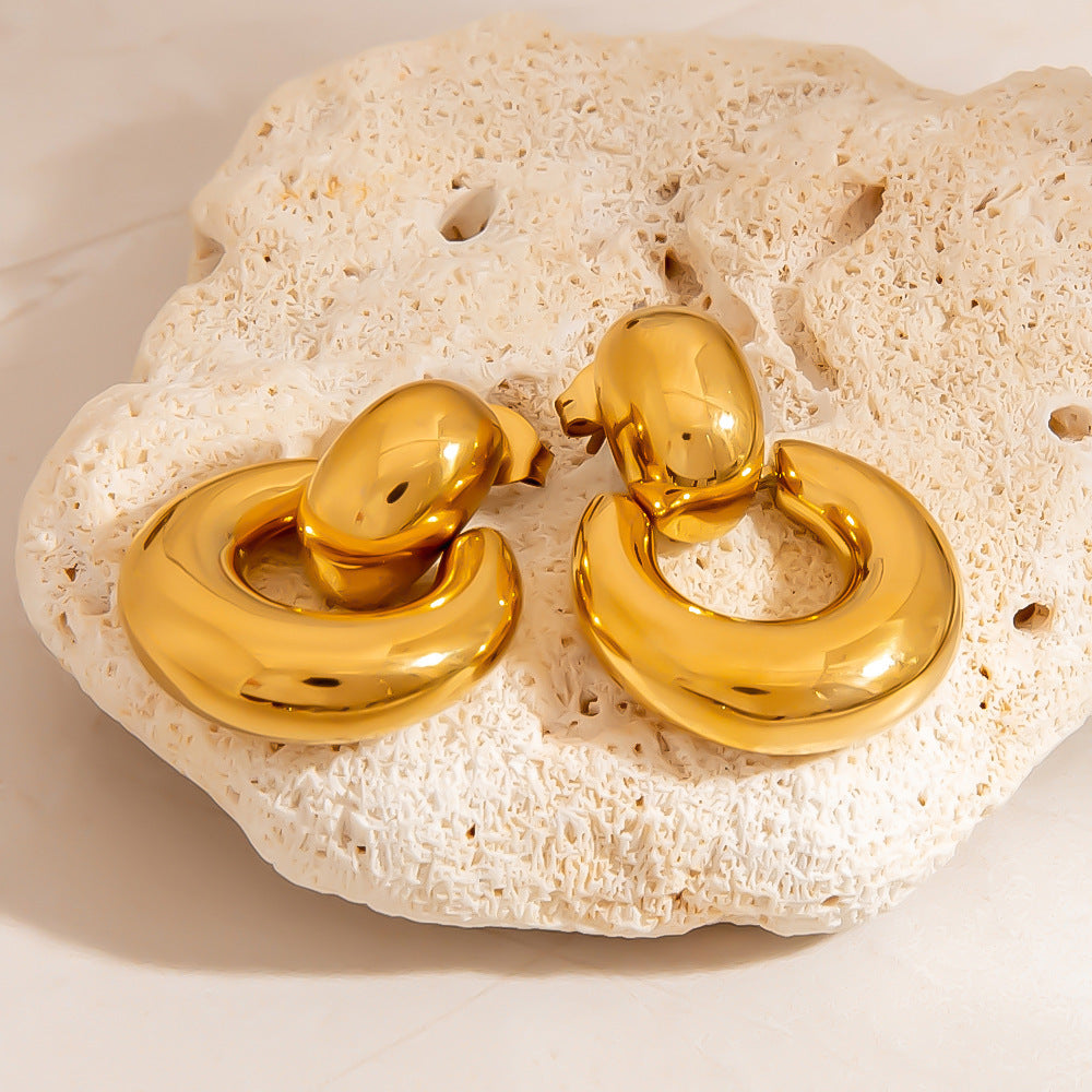 Geometric Circle Stainless Steel Earrings Gold Silver Contrast Style