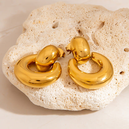 Geometric Circle Stainless Steel Earrings Gold Silver Contrast Style