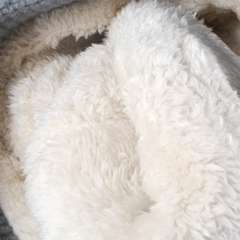 Splicing Striped Padded Knit Pom Beanie