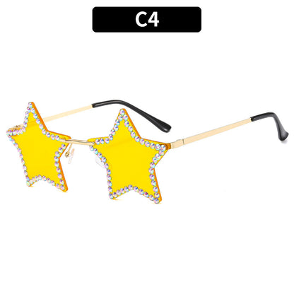 Fashionable Star-Shaped Rimless Sunglasses with Rhinestones