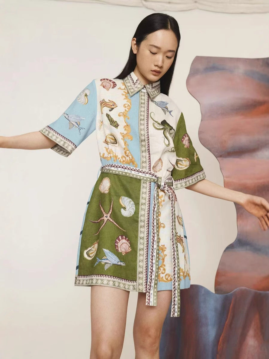 Fashionable Linen Shirt Dress with Animal Print for Casual Elegance