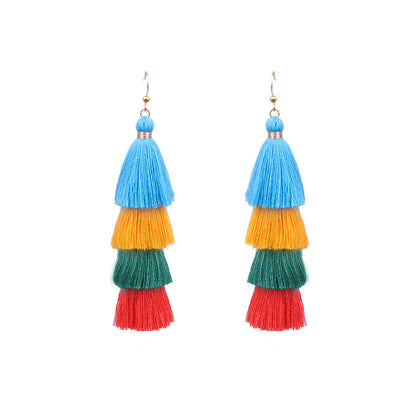 Bohemian Long Color Block Earrings With Tassels