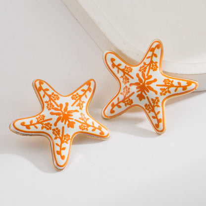 Marine Starfish Enamel Earrings Trendy Beach Vacation Style