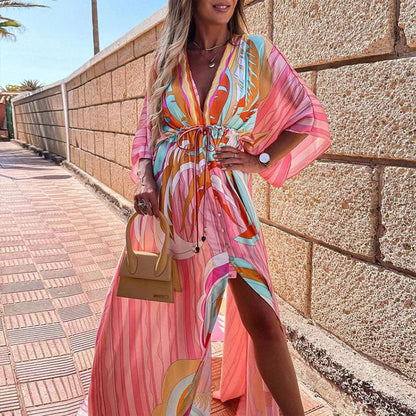 Elegant Floral Maxi Dress with Bow Tie Detail