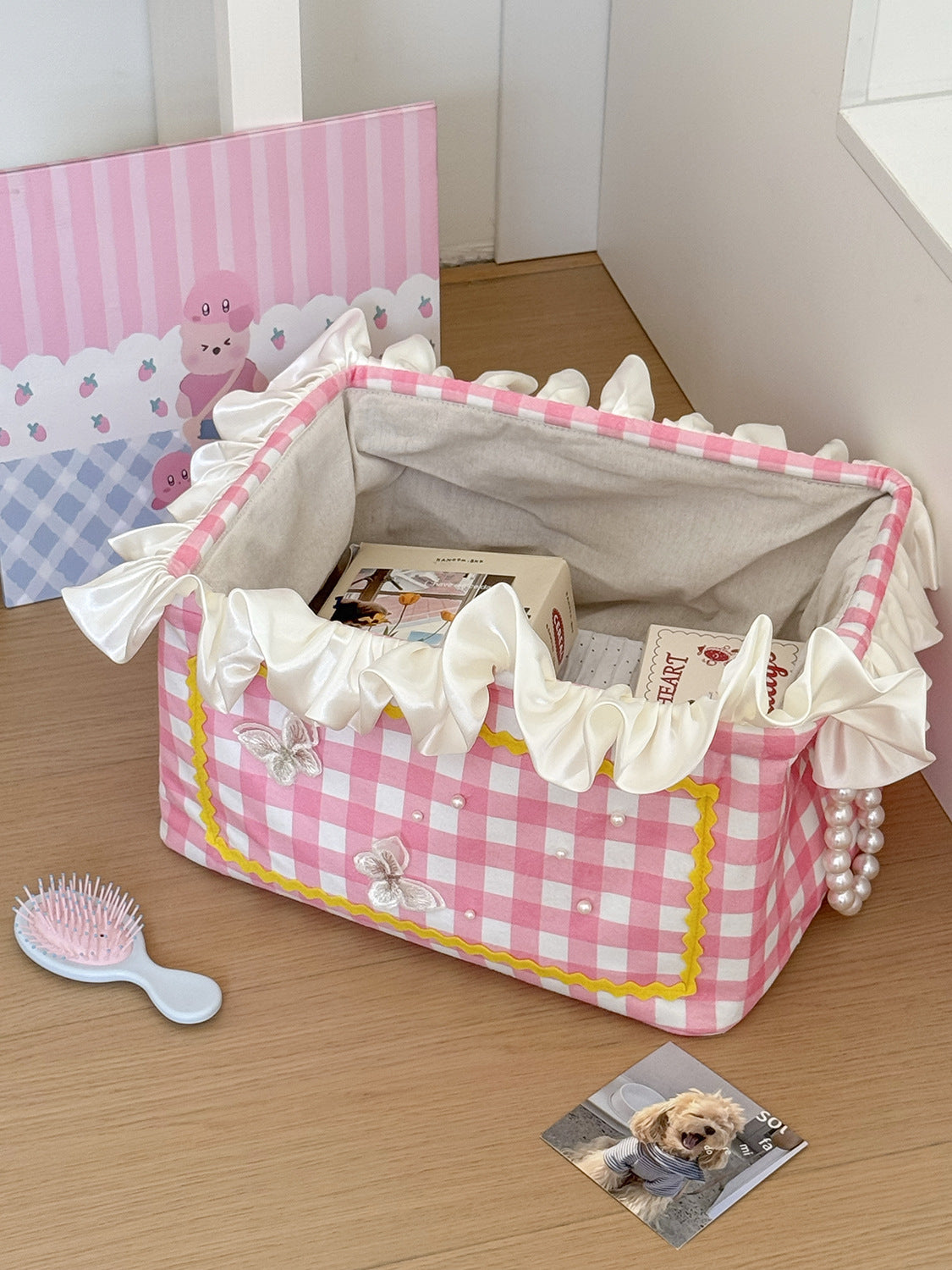 Colorful Grid Lace Laundry Basket Multi-Functional Storage Box