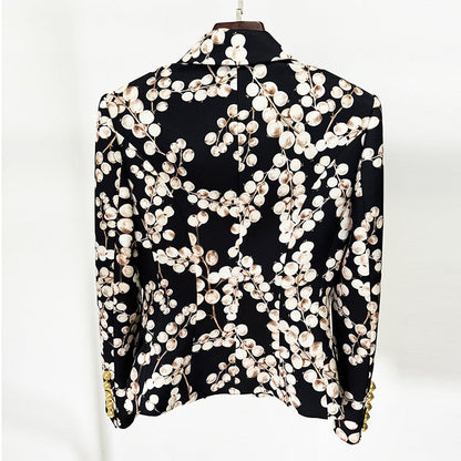 Metallic Snail Button Blazer With Floral Print Trousers