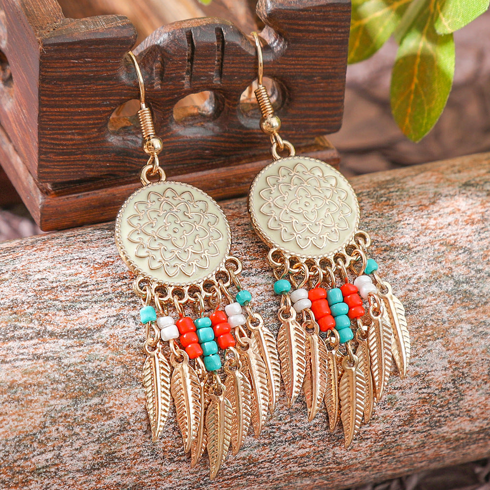 Bohemian Vintage Floral Tassel Earrings for Women