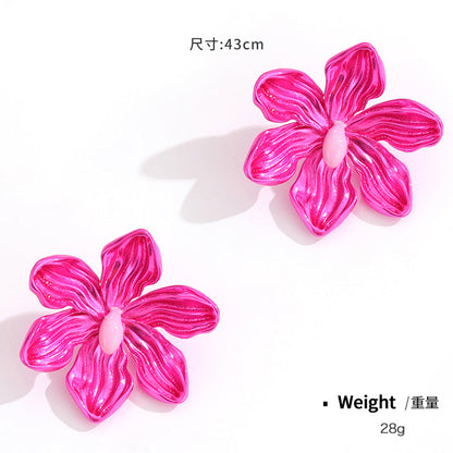Metal Flower Bow Barbie Pink Stud Earrings Women'S Fashion Personality Earrings