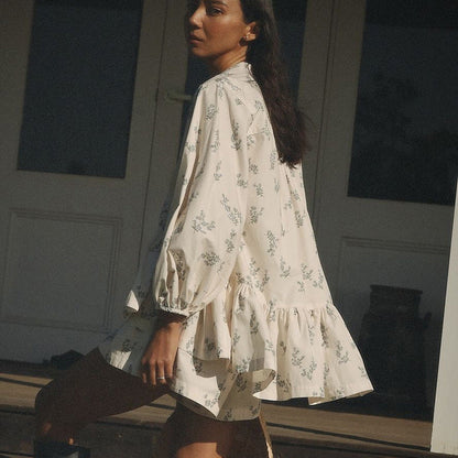 French Style Ruffle Bloom Sleeve Top And Shorts Set
