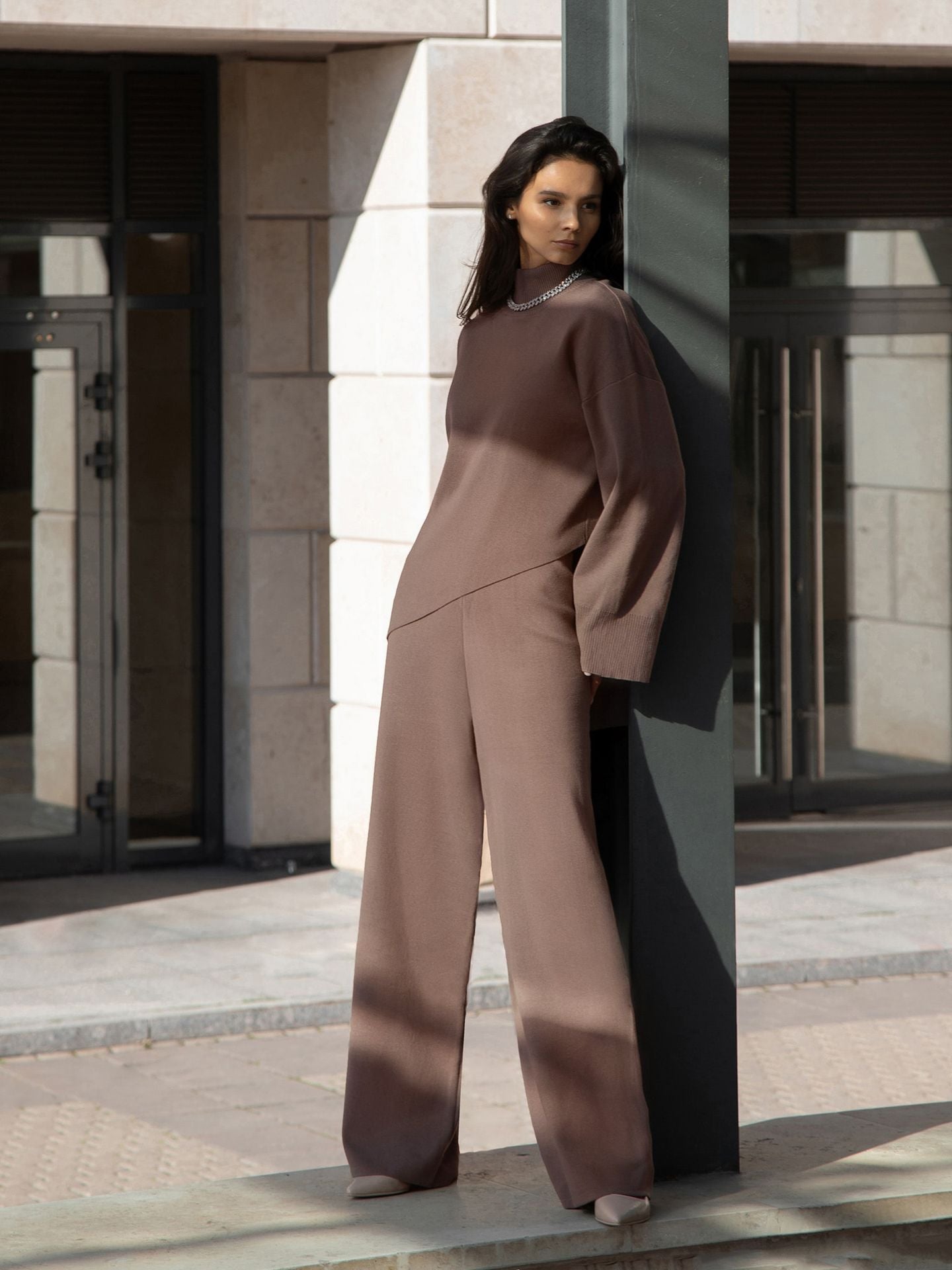High Collar Irregular Knit Sets
