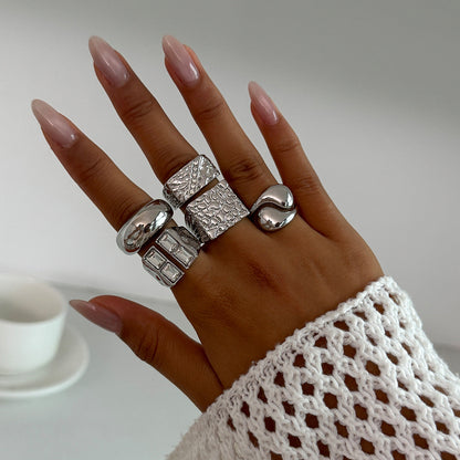 Geometric Metal Cross-Ring Set Trendy Hip-Hop Style