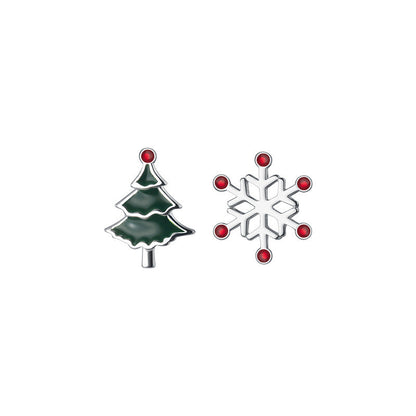 Asymmetrical Christmas Tree Snowflake Stud Earring