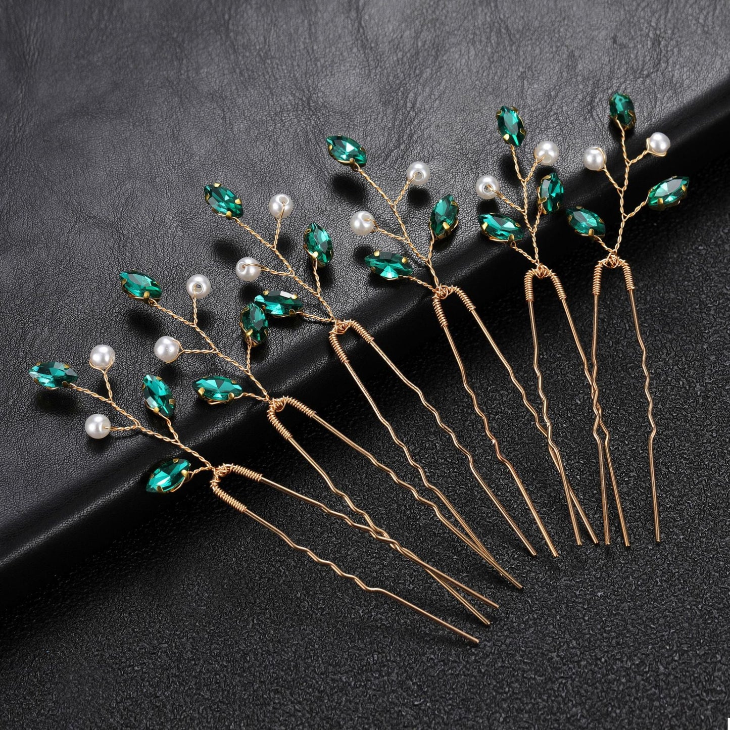 Emerald U-Shaped Hair Pins Set of 6 - Elegant Hair Accessories