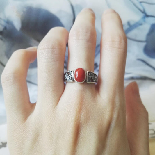 S925 Silver Plated Hollow Pattern Agate Ring With Imperial Ancient Style, National Style, Retro Style Ring