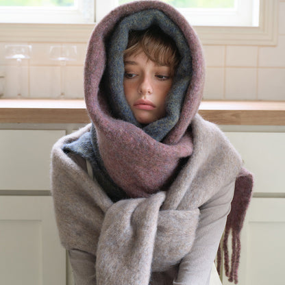 Chunky Knit Wool Blend Scarf with Fringe - Soft Casual Style