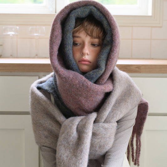 Chunky Knit Wool Blend Scarf with Fringe - Soft Casual Style