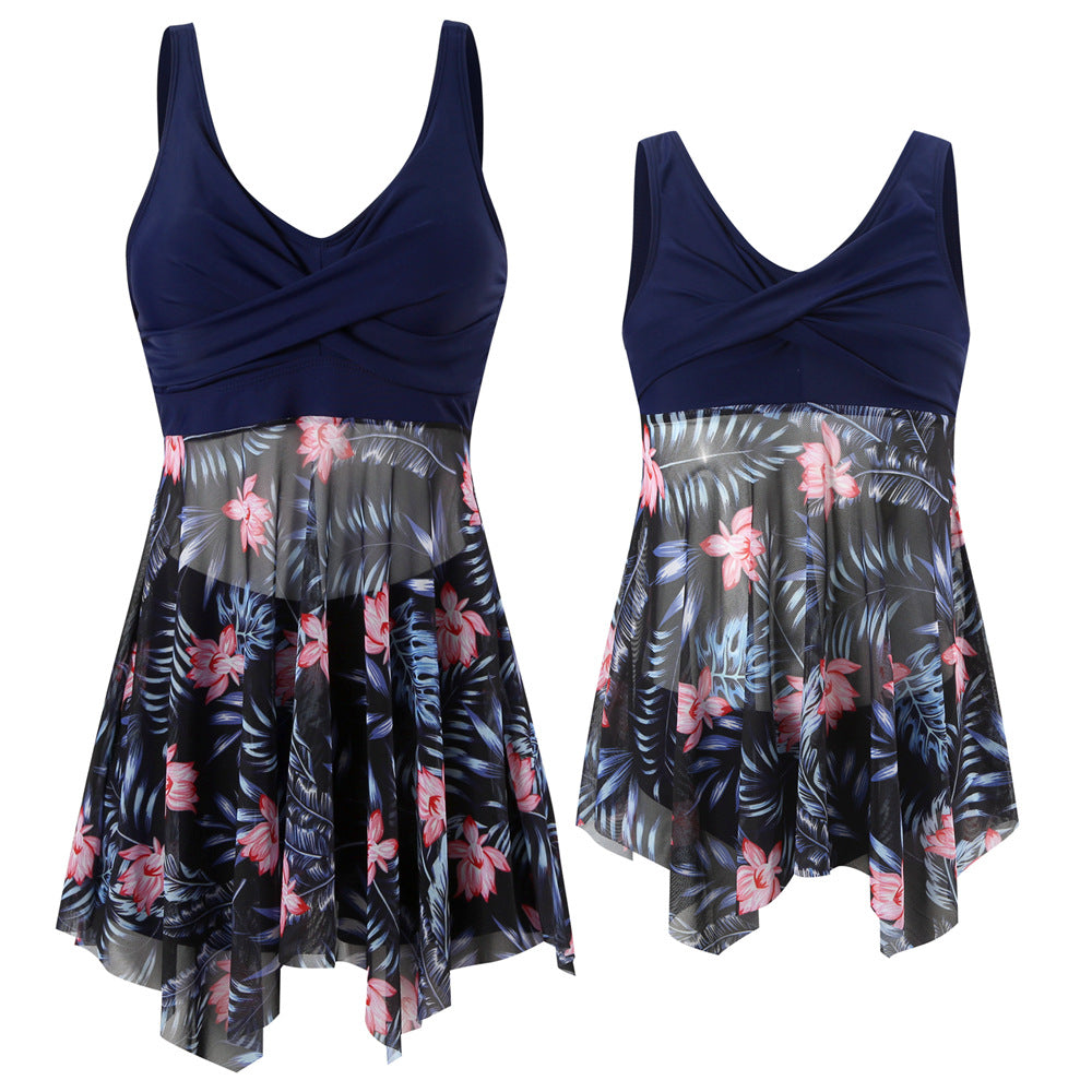 Plus Size Two-Piece Swimwear For Women With Mesh Skirt