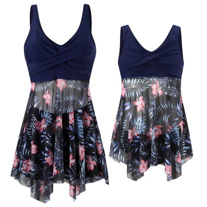 Plus Size Two-Piece Swimwear For Women With Mesh Skirt