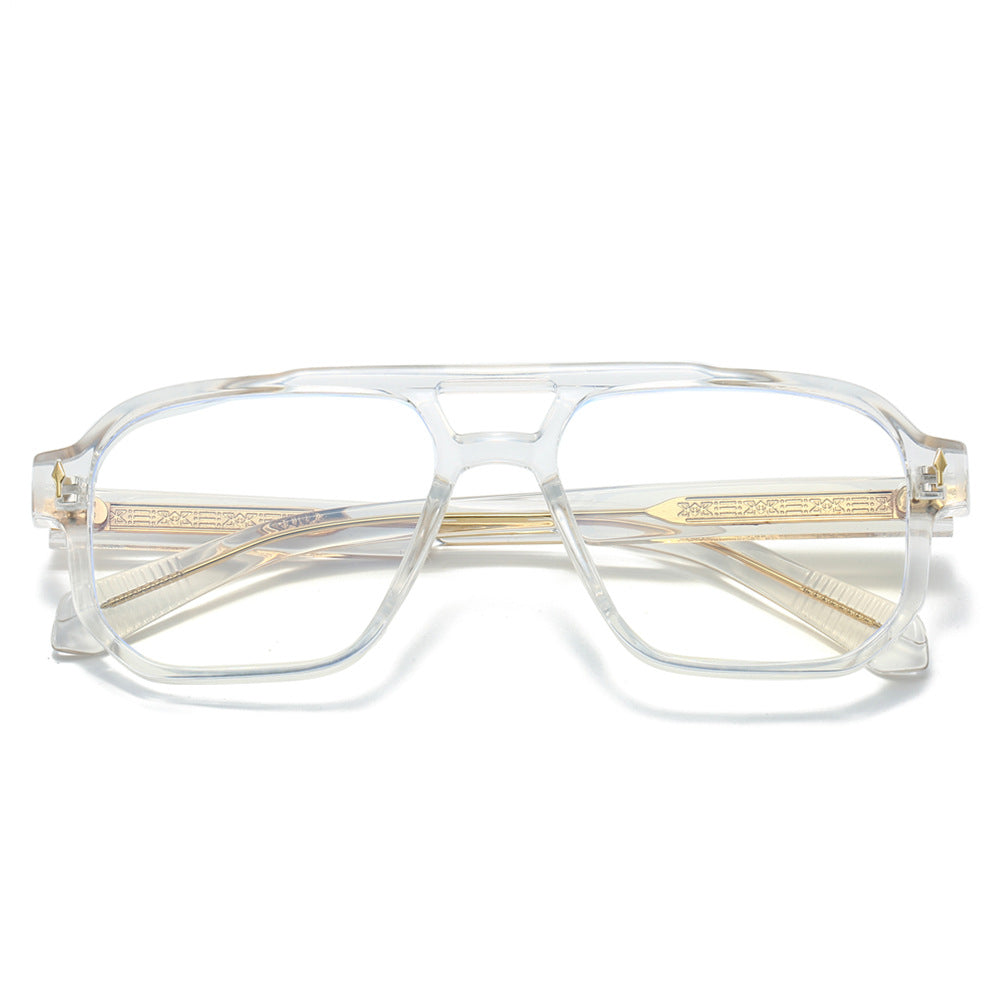 Trendy Double Bridge Pilot Glasses with Clear Lenses