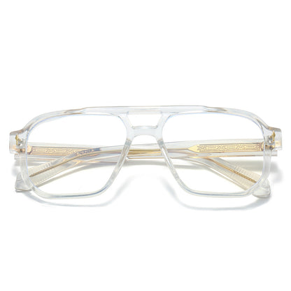 Trendy Double Bridge Pilot Glasses with Clear Lenses
