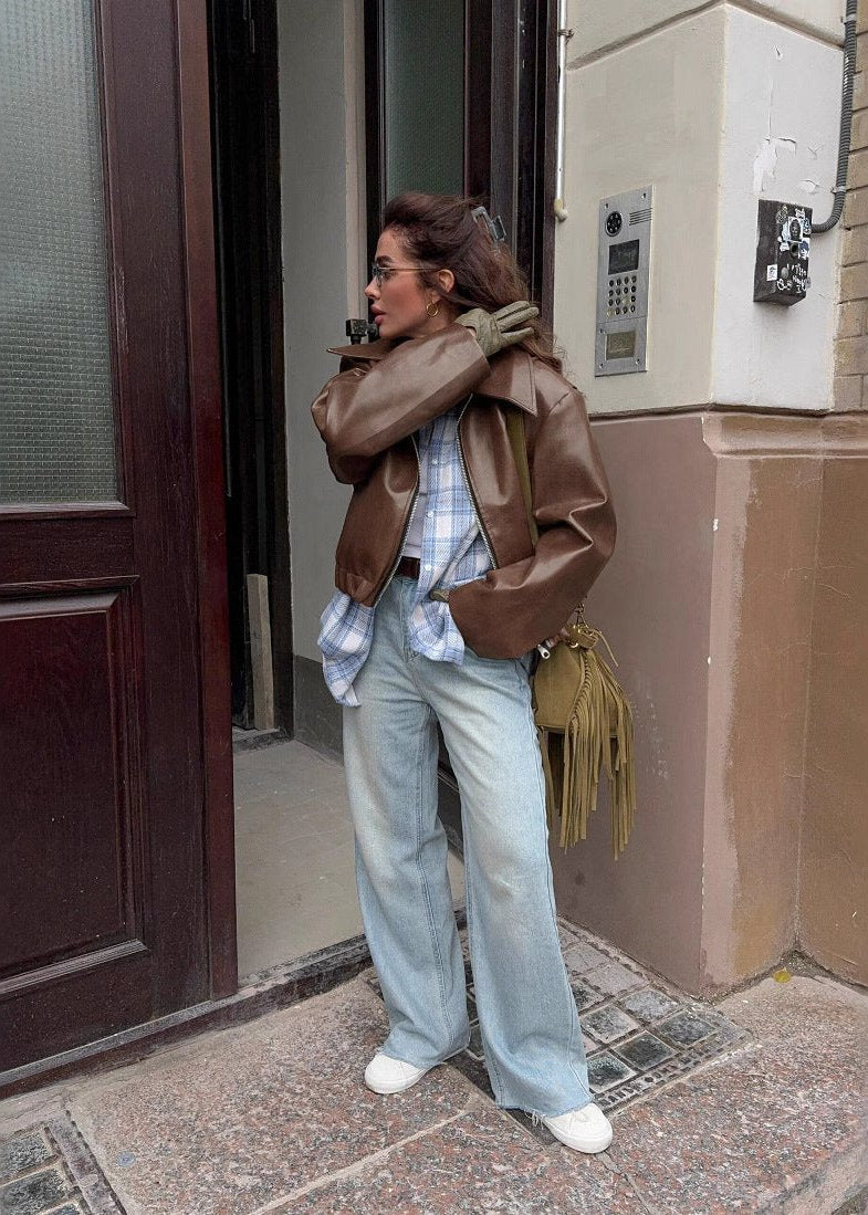 Oversized Faux Leather Jacket With StructuRed Collar