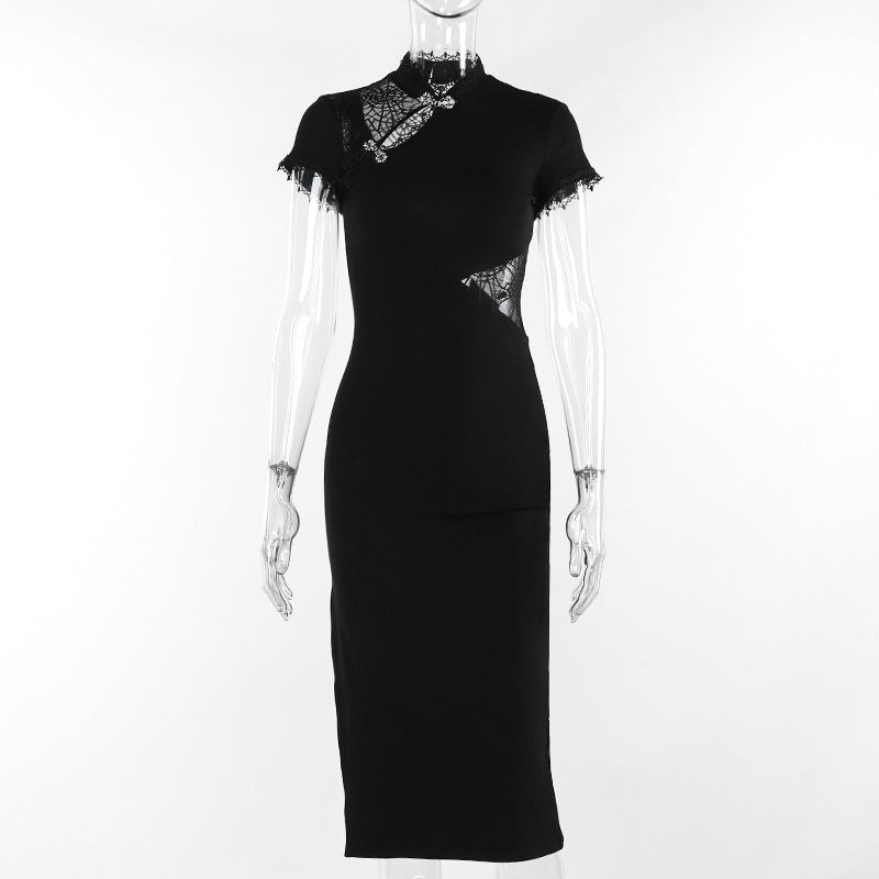 Split Hem Black Midi Dress Elegant Sexy Fit and Flare