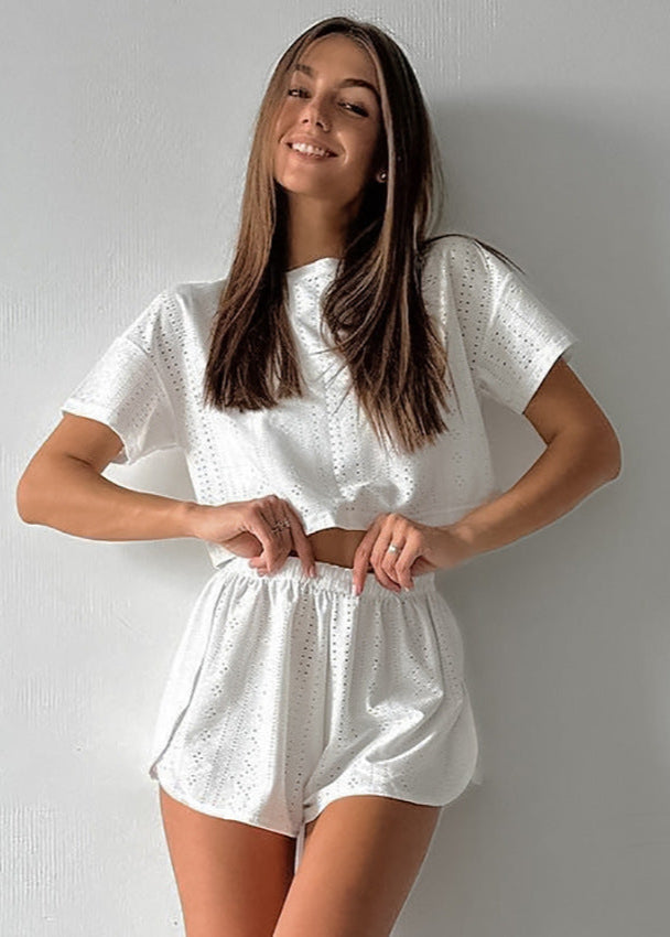 Eyelet Cotton Lounge Set Relaxed Fit Two Piece