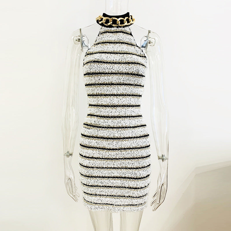 Chic Metal Chain Bodycon Knit Dress