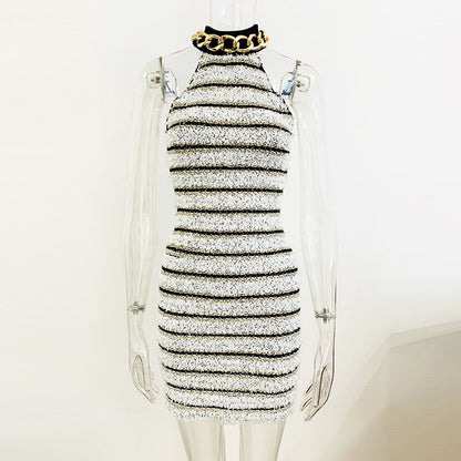 Chic Metal Chain Bodycon Knit Dress