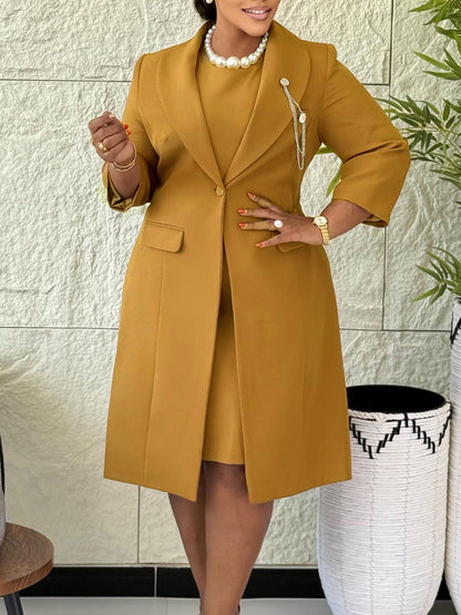 Elegant Solid Color Blazer Dress Set For Women