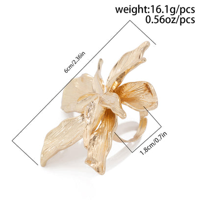 Five-Petal Flower Statement Ring Embellished Metal Wrap Ring