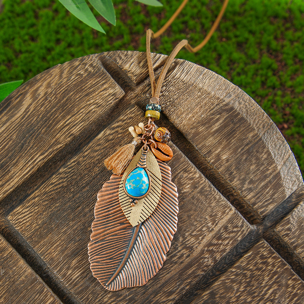 Trendy Bohemian Leaf Pendant Necklace Zinc Alloy