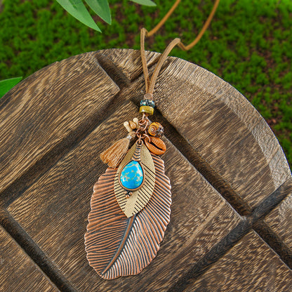 Trendy Bohemian Leaf Pendant Necklace Zinc Alloy