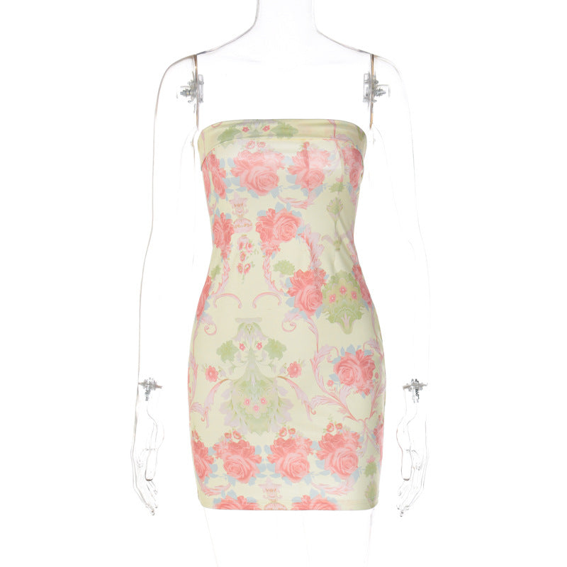 Fresh Floral Print Bodycon Dress in Milk Silk