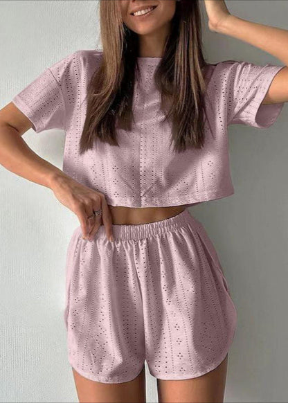 Eyelet Cotton Lounge Set Relaxed Fit Two Piece