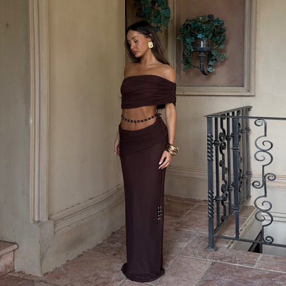 Sexy Crop Top And Bodycon Skirt Set With Ruching