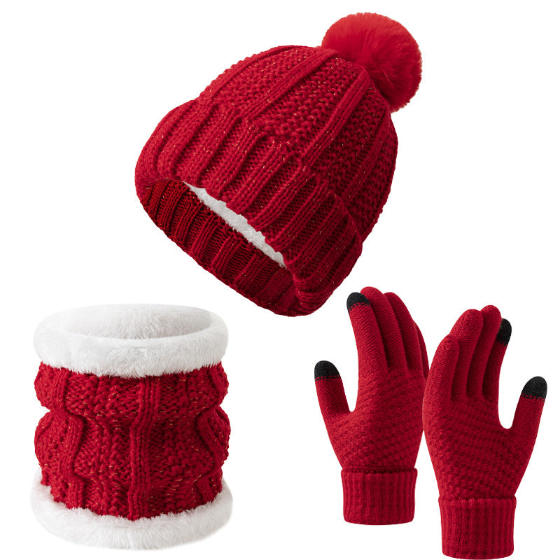 Winter Knitted Warm Gloves, Hat, Scarf Set - Thickened Cozy Design