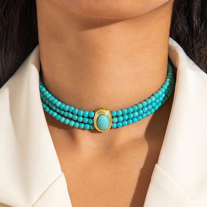 Fashionable Vintage Geometric Bead Necklace With Pearl Layered Design