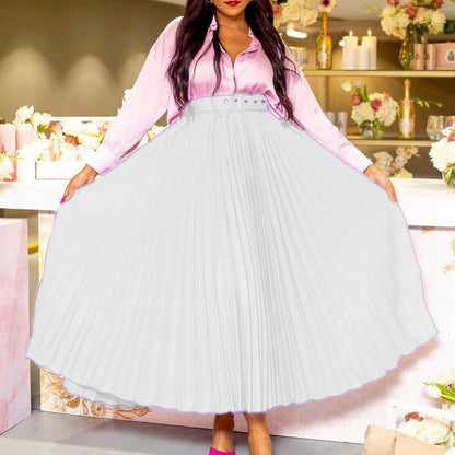 High Waist A-Line Midi Skirt With Belt In Solid Colors
