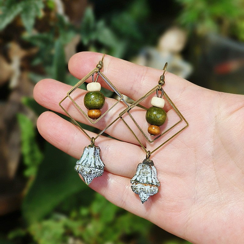 Geometric Plant-Inspired Wooden Earrings