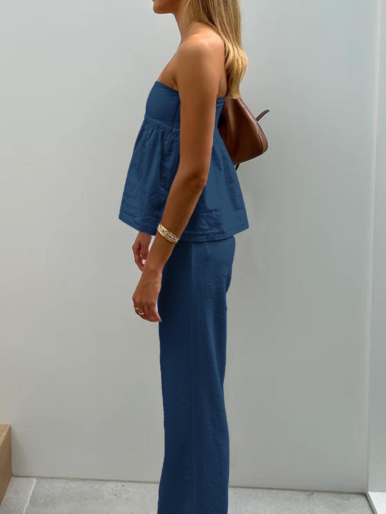 Casual Strapless Top and Straight Leg Pants Set