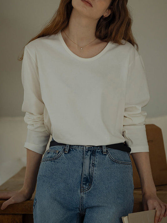 Casual Solid Cotton T-Shirt Relaxed Fit for Women